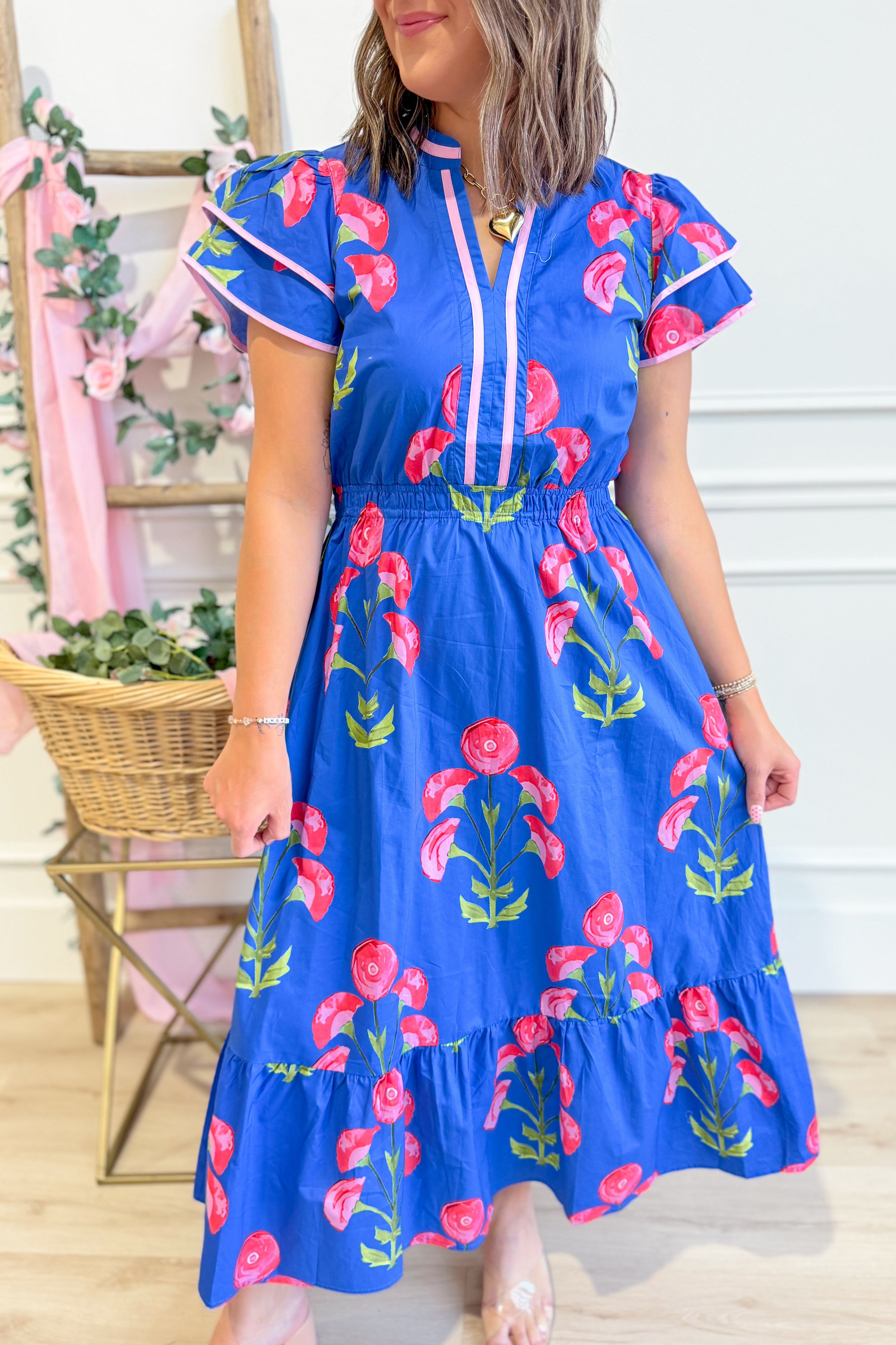 Maybel Floral Flutter Sleeve Dress - Be You Boutique