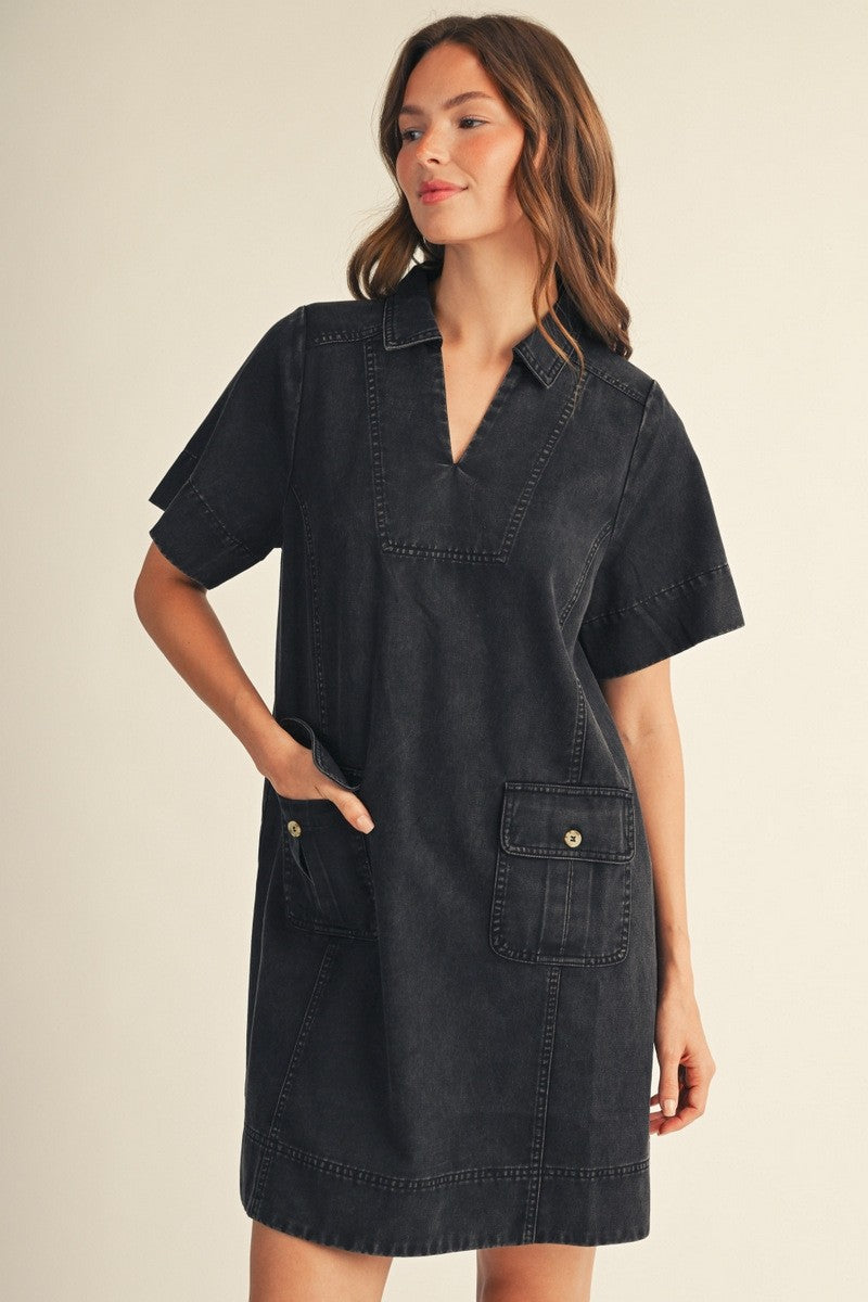JODIFL London Mineral Wash V-Neck Dress in casual style, featuring a relaxed fit and soft fabric, perfect for casual wear.