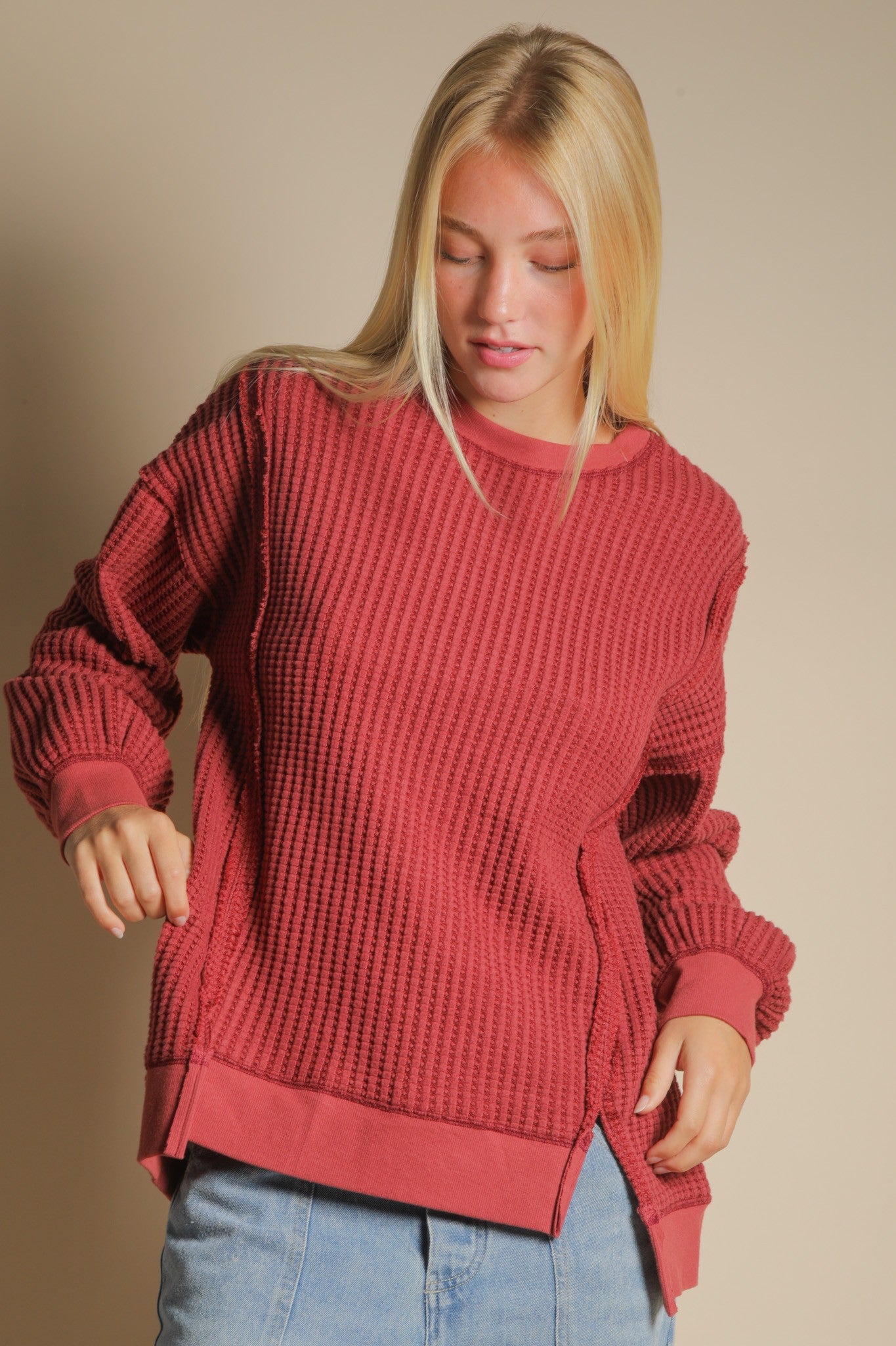 Natalia Oversized Waffle Knit Pullover - Be You Boutique
