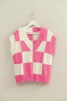 Logan Checkered Sleeveless Sweater Top - Be You Boutique
