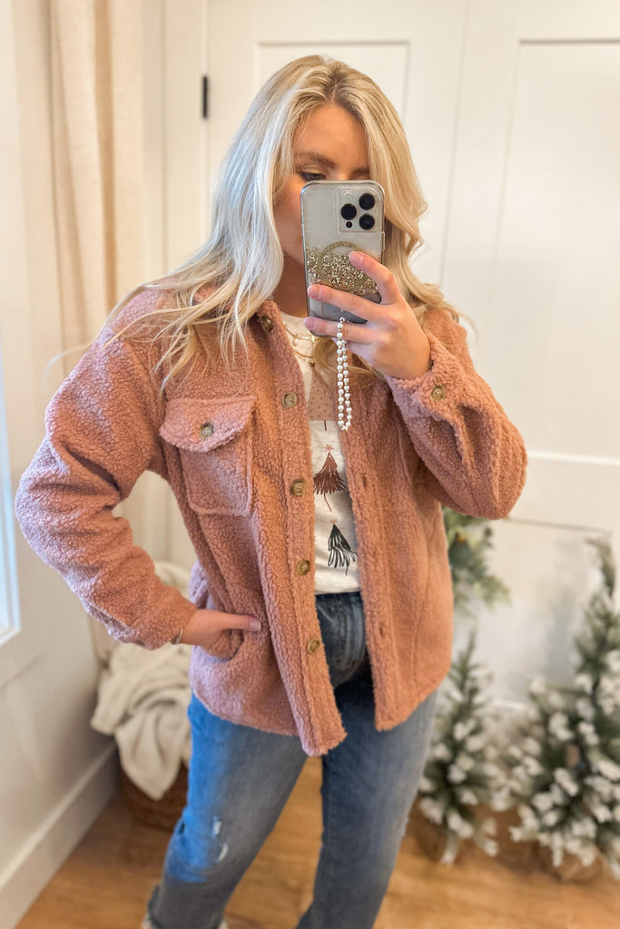 Joshua Long Sleeve Button Down Shearling Shacket Jacket - Be You Boutique