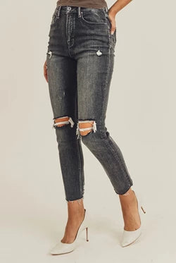 Risen McKenzie High Rise Distressed Relax Fit Skinny Jeans - Be You Boutique