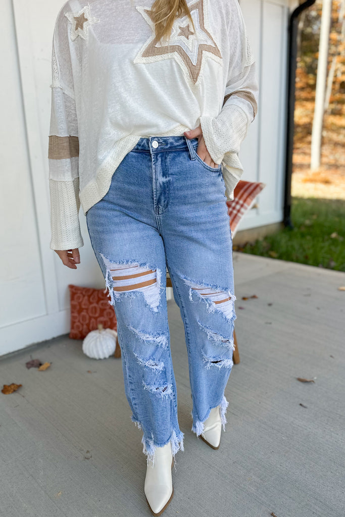Urban Distressed Straight Leg Crop Jean - Be You Boutique