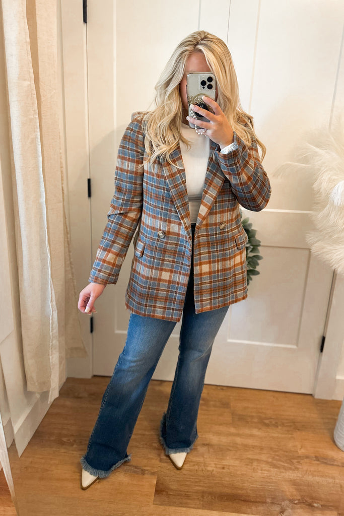 Robin Plaid Long Sleeve Blazer - Be You Boutique