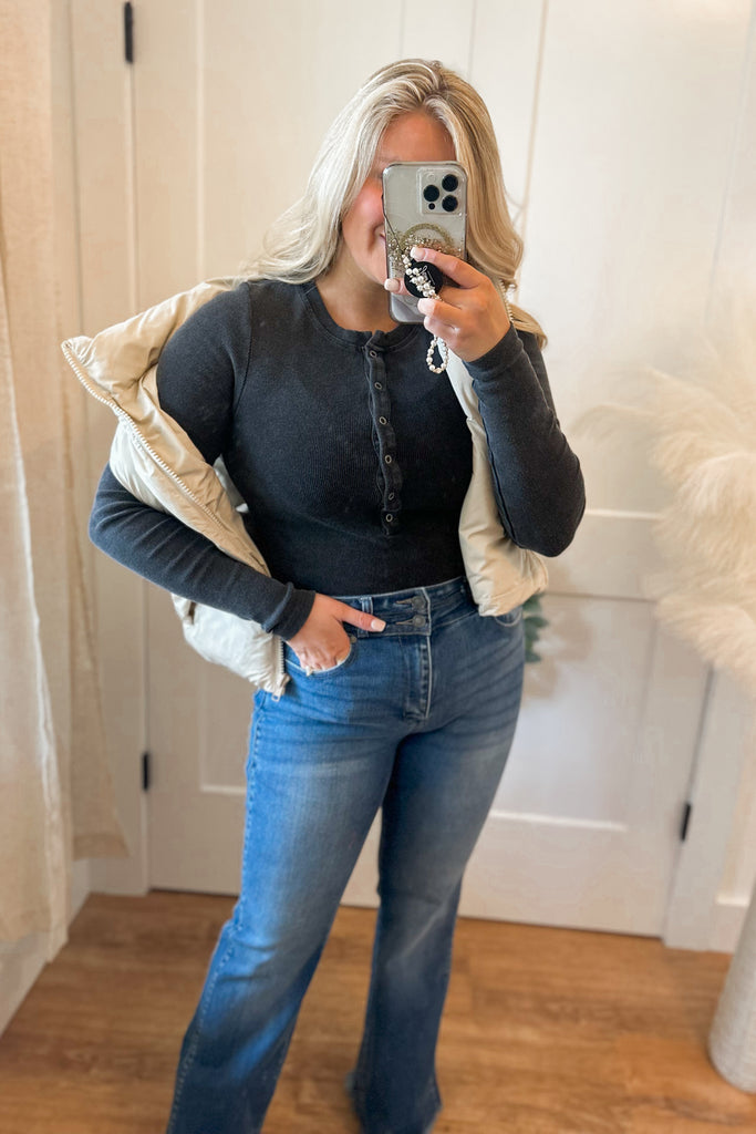 Maddi Mineral Washed Henley Long Sleeve Bodysuit - Be You Boutique