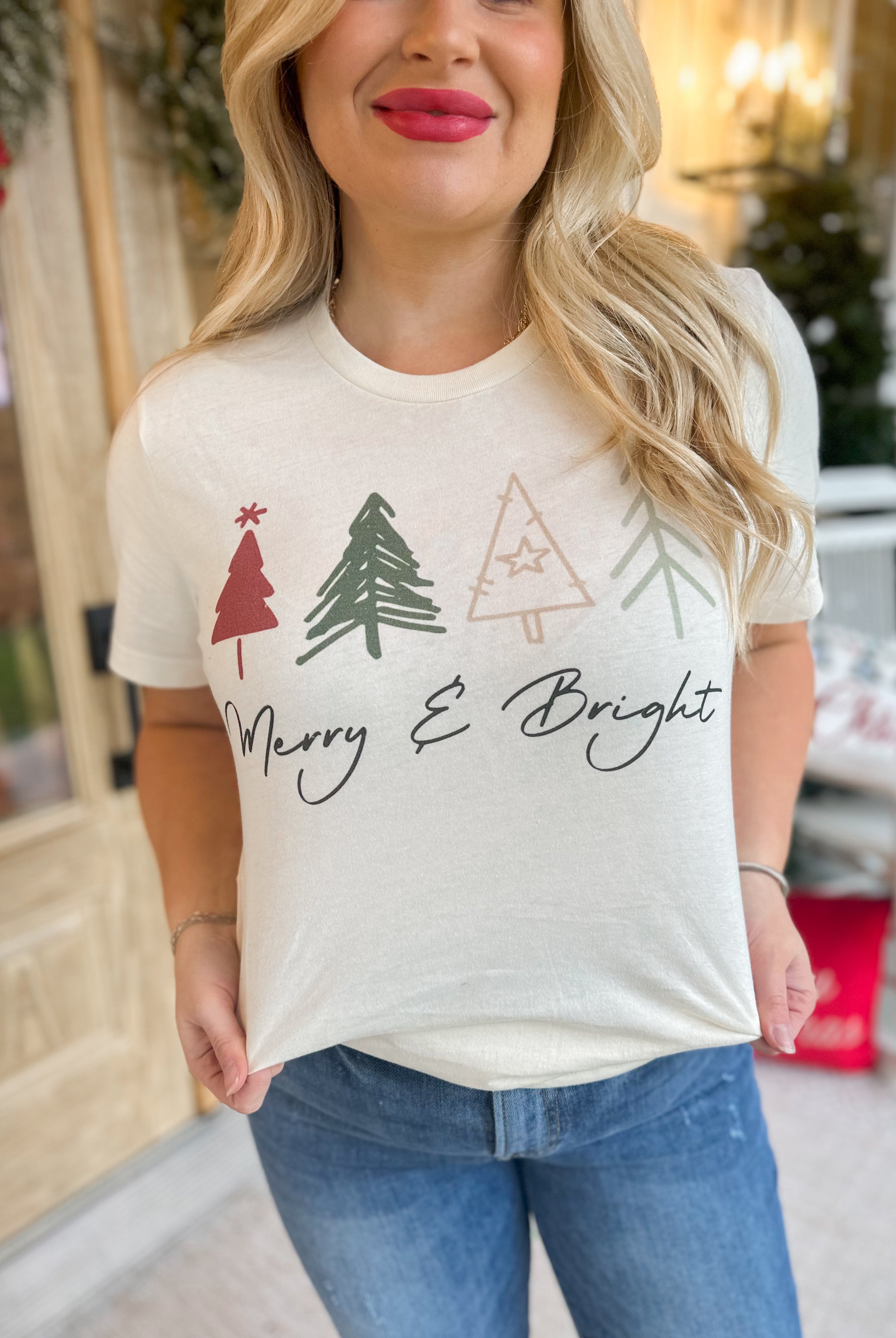 Merry and Bright Christmas Trees Graphic Tee - Be You Boutique