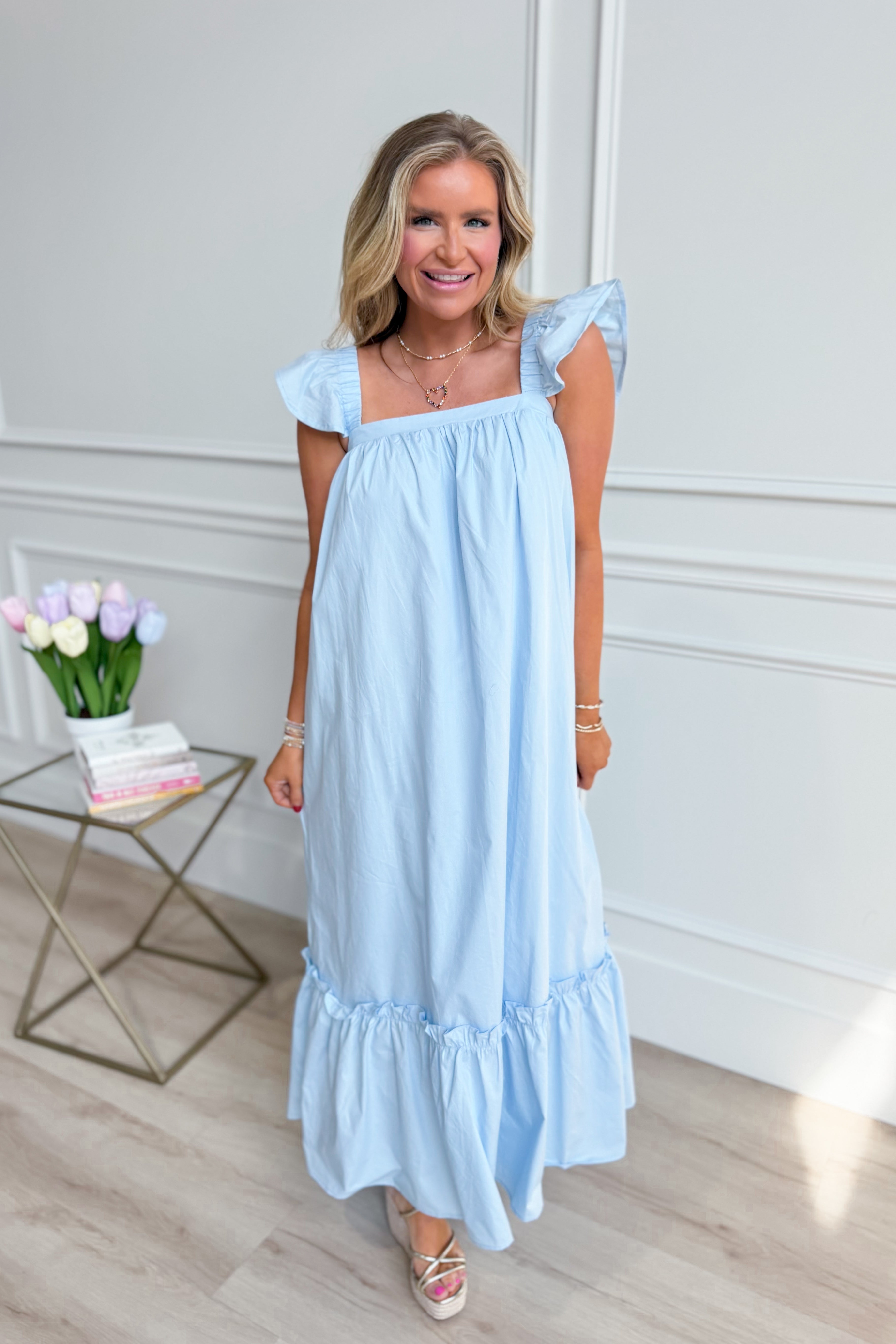Folly Baby Blue Flutter Sleeve Midi Dress Be You Boutique Folly Baby Blue Flutter Sleeve Midi Dress Be You Boutique