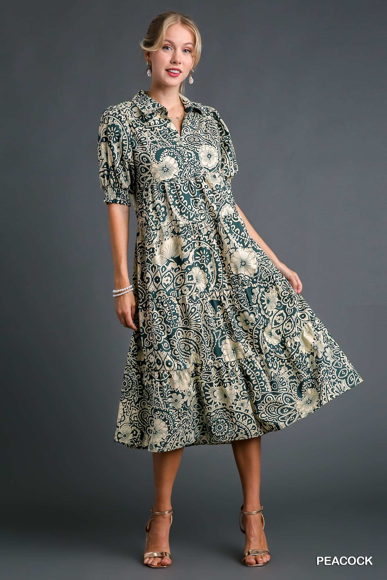 Peacock Paisley Print Half Sleeve Tiered Dress [S~2x] *FINAL SALE* - Be You Boutique