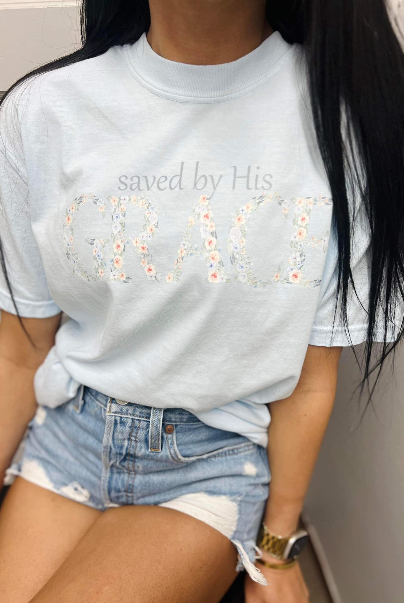 Saved By His Grace Comfort Colors Graphic Tee - Be You Boutique