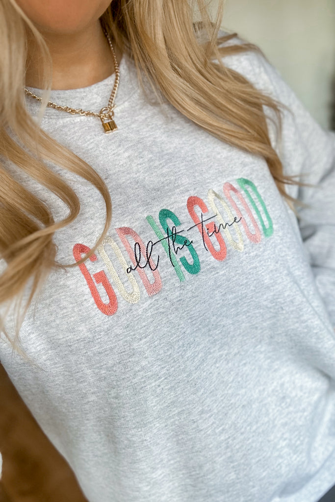 God Is Good Embroidered Graphic Sweatshirt - Be You Boutique
