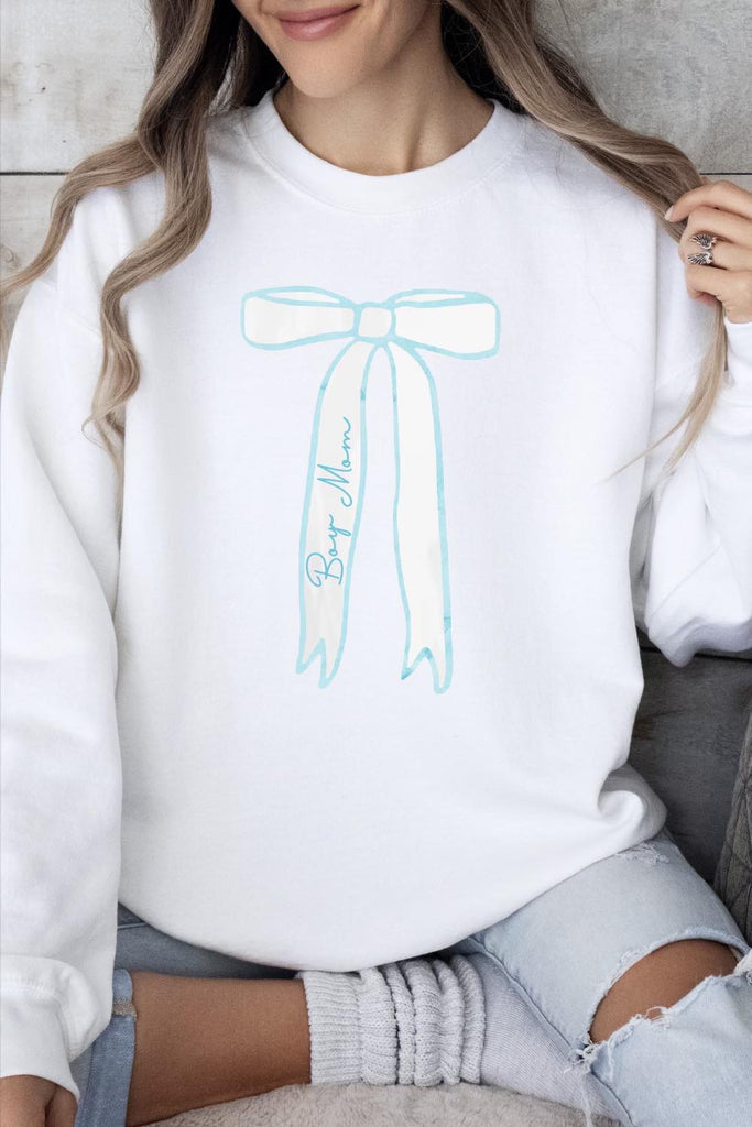 PREORDER Dainty Blue Bow for MOM Long Sleeve Crew Neck Sweatshirt - Be You Boutique
