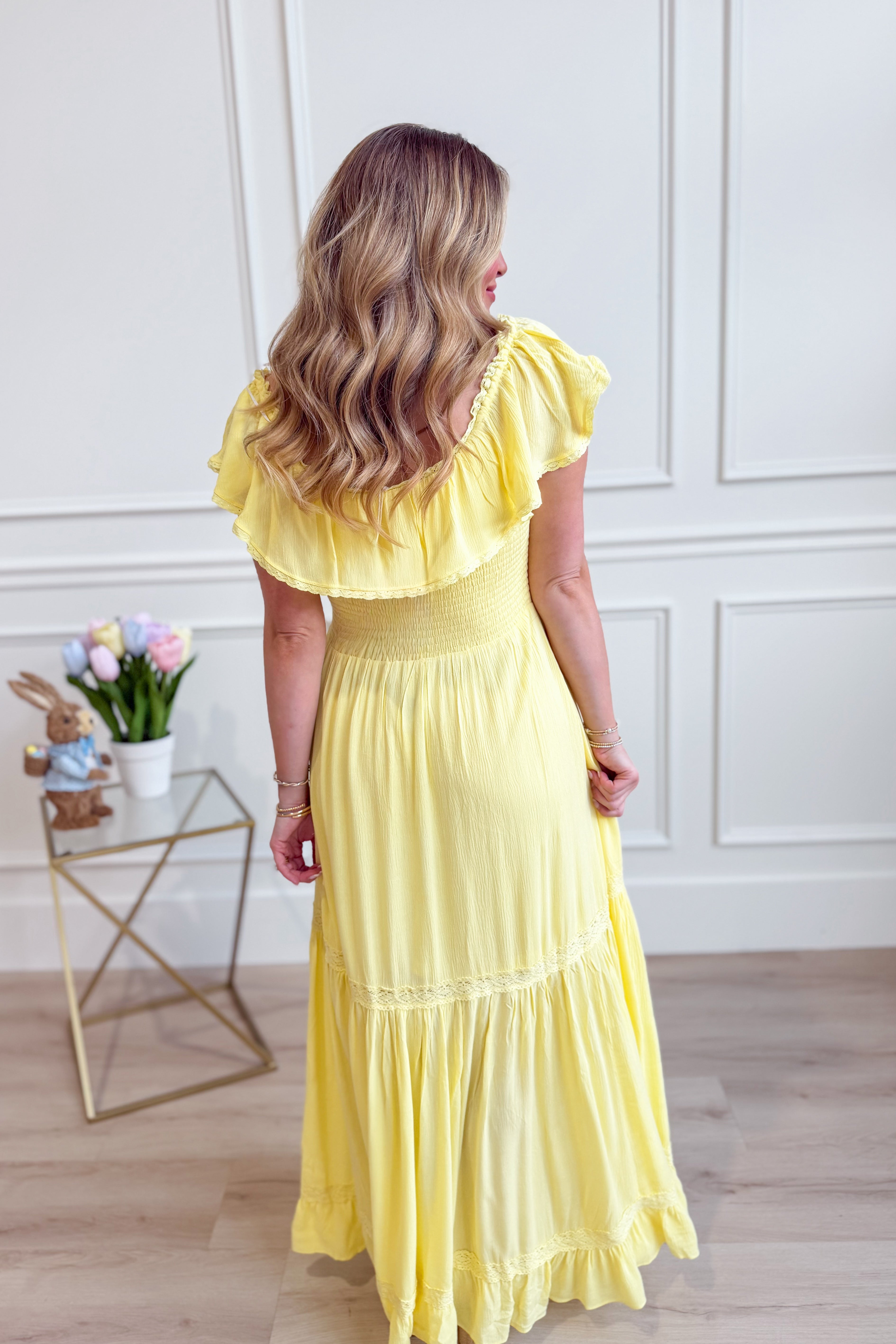IN LOOM Randy Ruffled Flounce Collar Maxi Dress, elegant dress with ruffled collar and flowing silhouette, perfect for dressy occasions