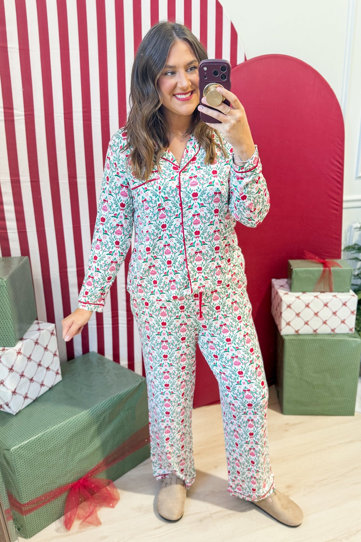 Mary Square Charlotte Trimmed With Joy pajama set with patterned top and matching 156 pants