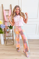EASEL Cori Multi Pattern Wide Leg Pant from 147 Novelty Jeans collection, featuring bold patterns and relaxed fit.