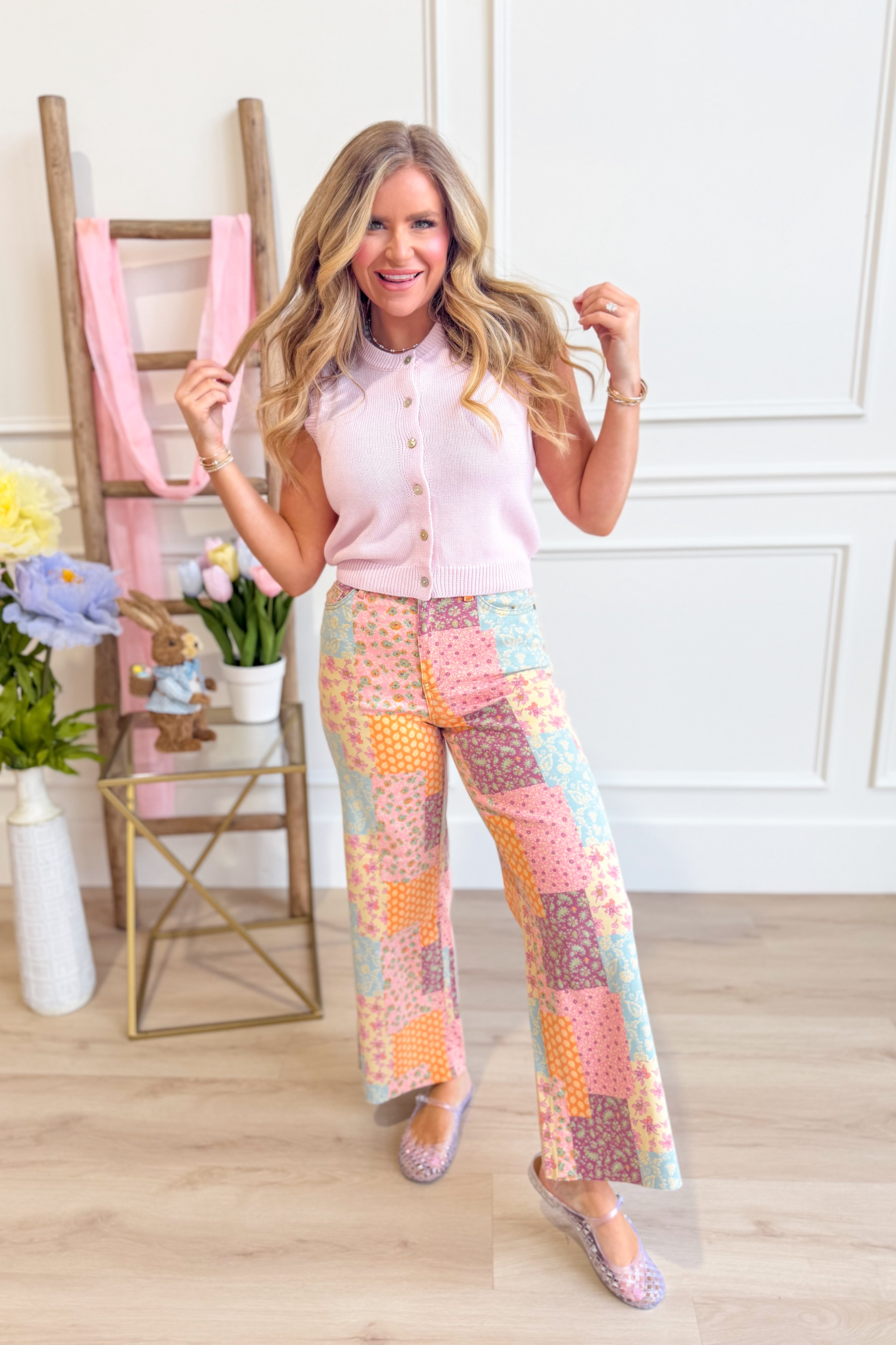 EASEL Cori Multi Pattern Wide Leg Pant from 147 Novelty Jeans collection, featuring bold patterns and relaxed fit.
