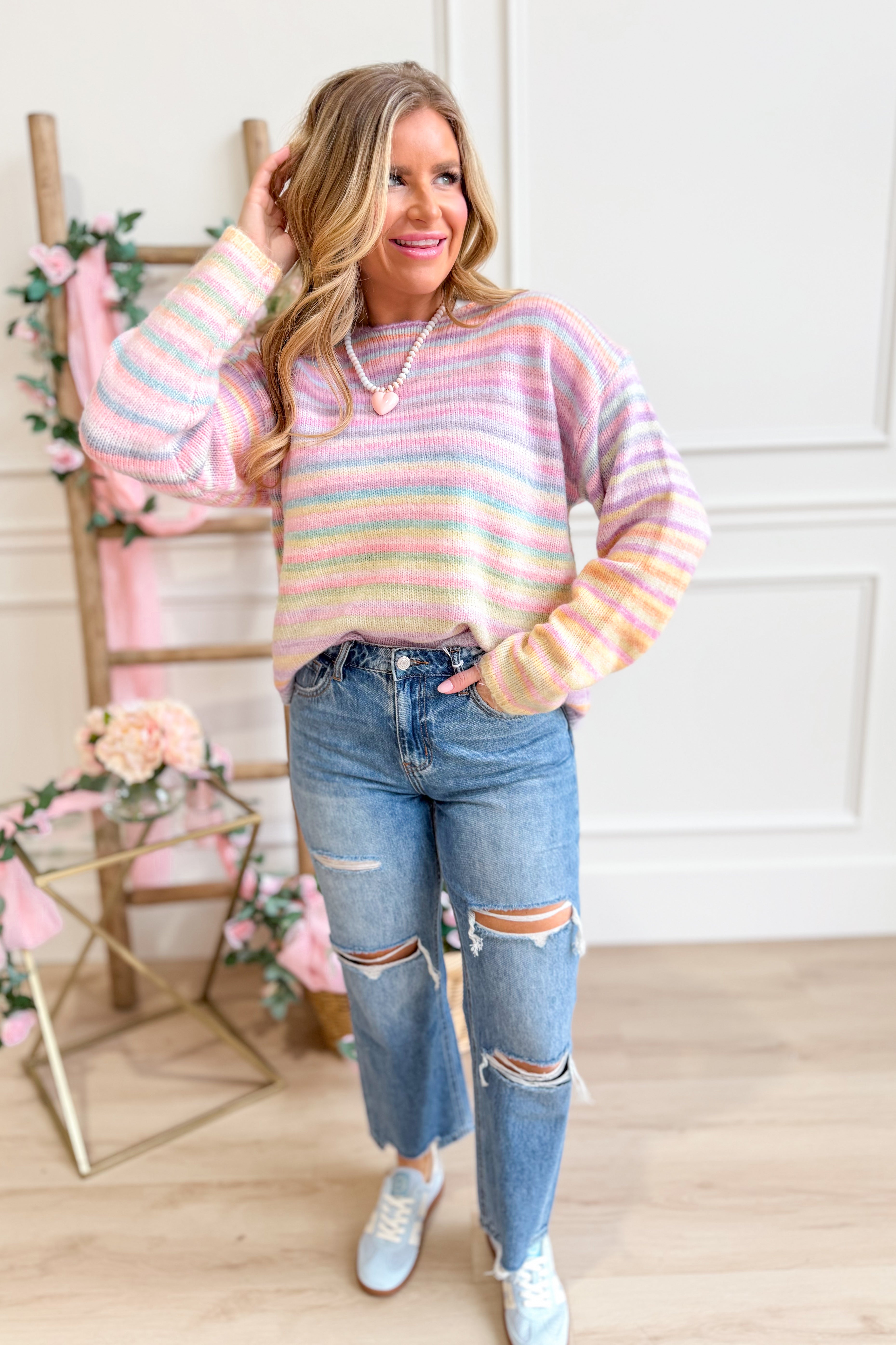 Sophie Multi Striped Round Neck Sweater - Be You Boutique