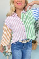Cheryl Striped Color Block Collared Top - Be You Boutique