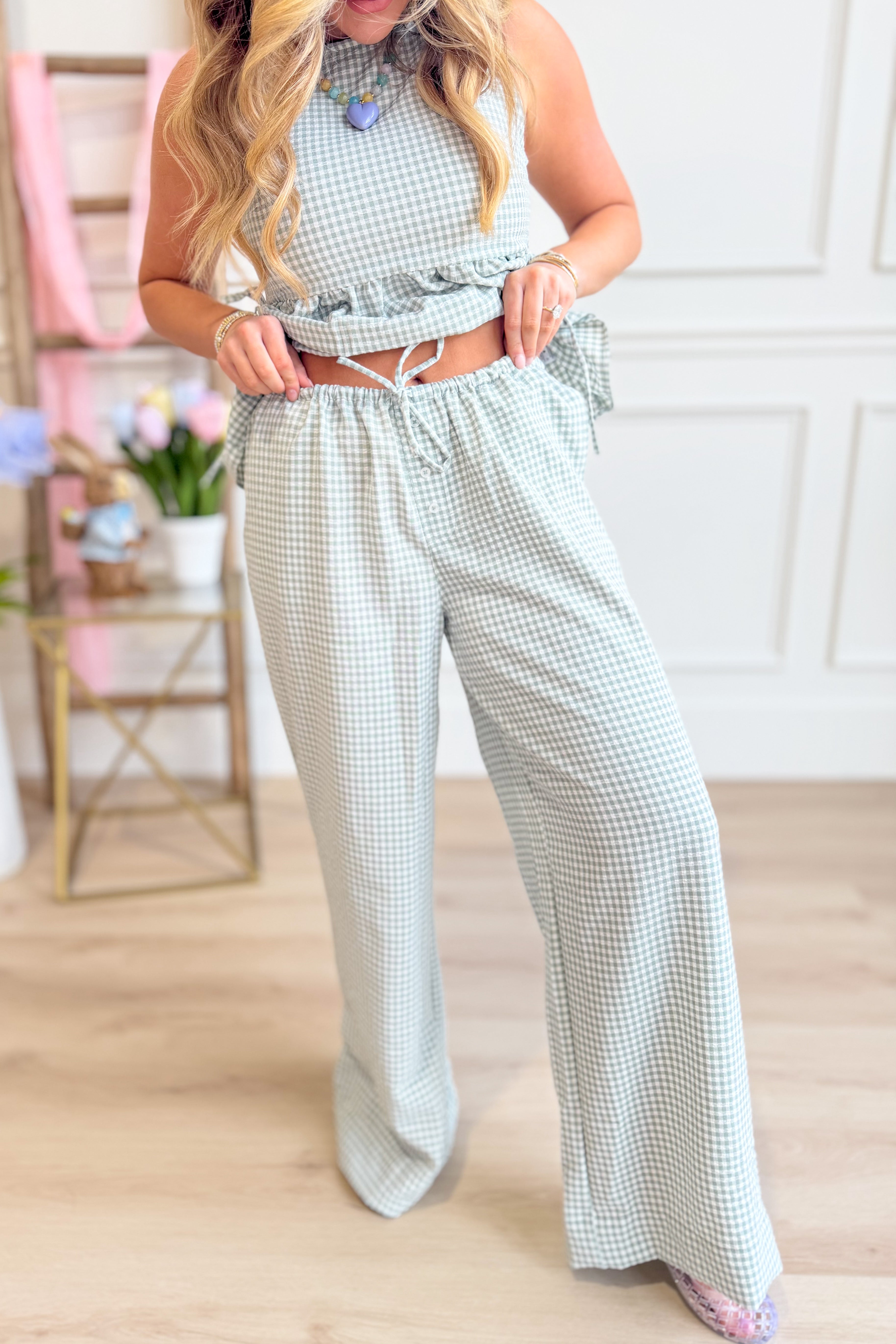 Carrie Gingham Wide Leg Pant - Be You Boutique