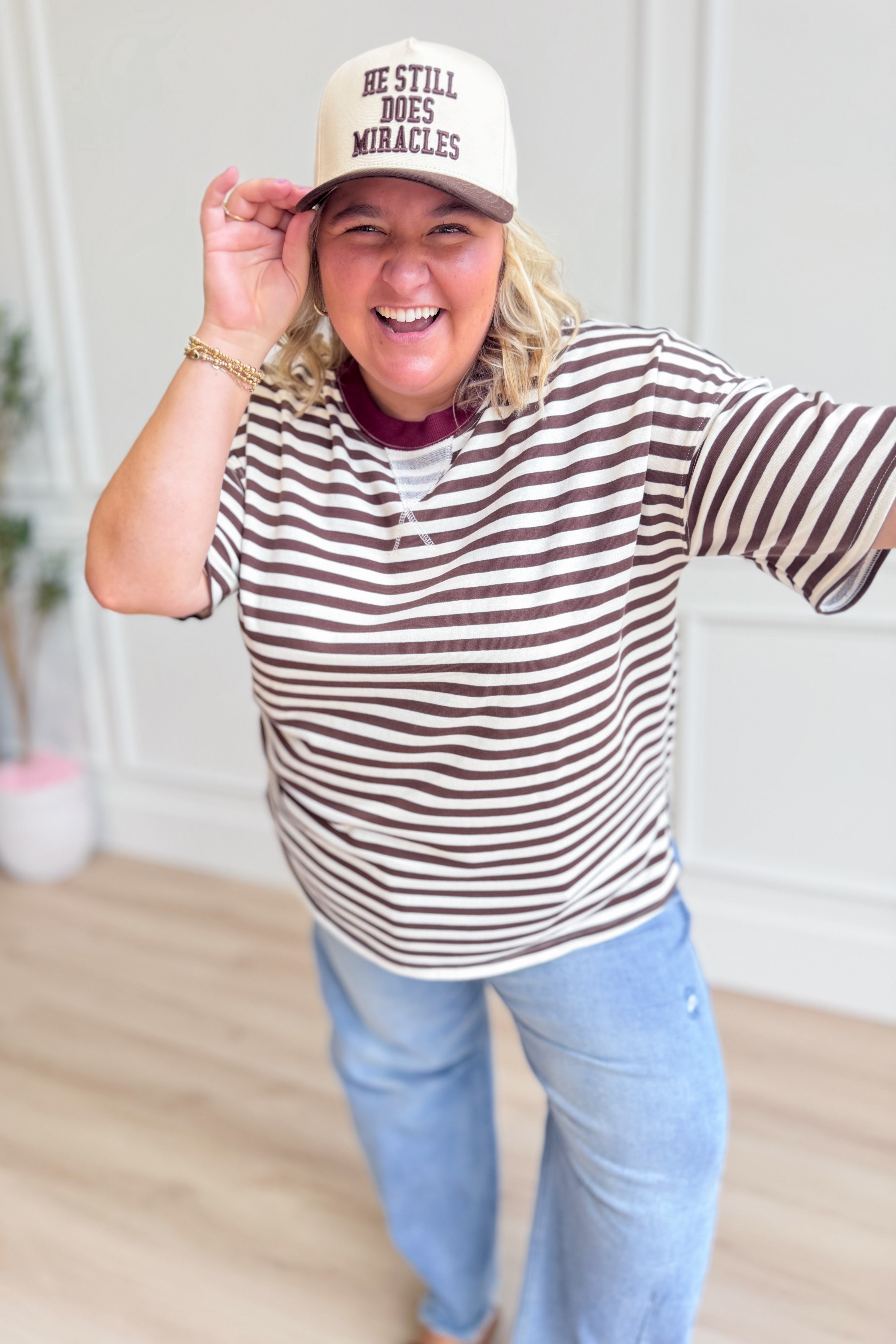 BLU PEPPER Ryan Brown color block casual top with long sleeves and a relaxed fit, featuring a stylish mix of earthy tones.