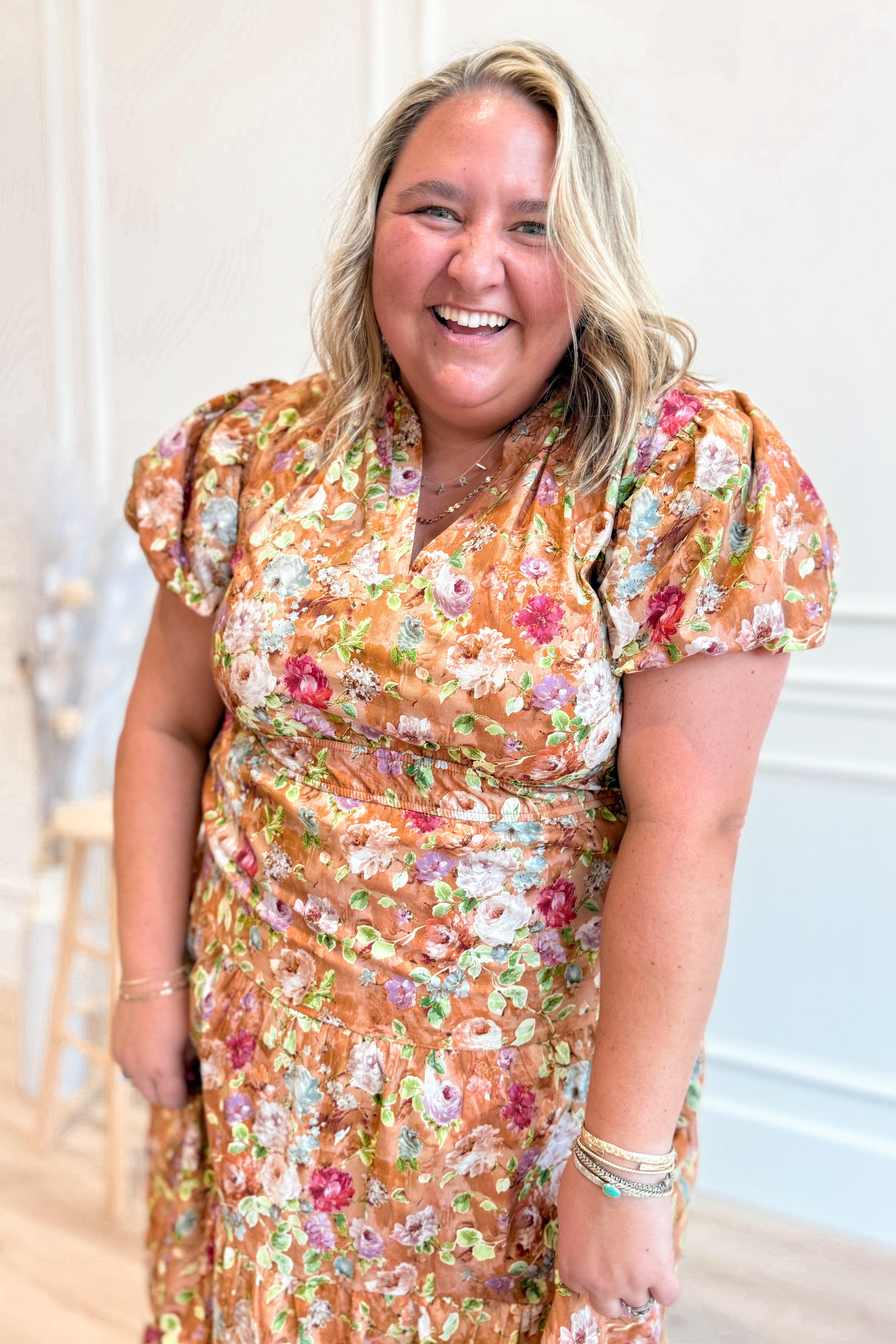 Talara Printed Bubble Sleeve Midi Dress - Be You Boutique