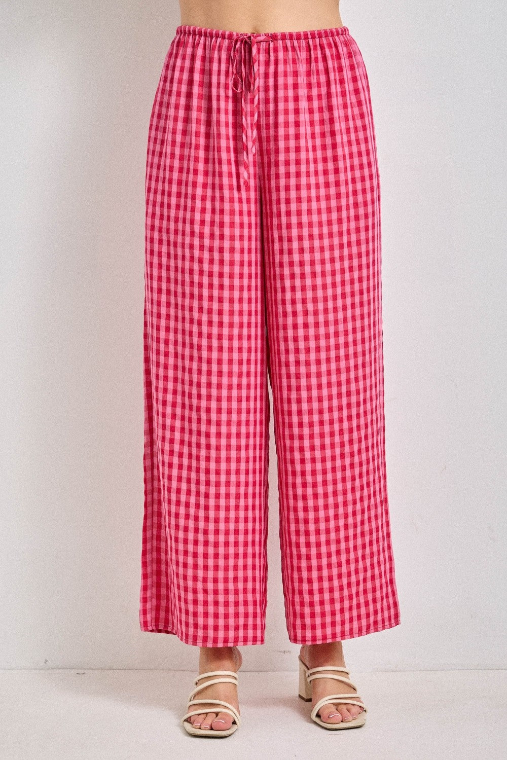 Baevely Ella Gingham Straight Leg Pants in black and white, featuring a classic checkered pattern and tailored fit.
