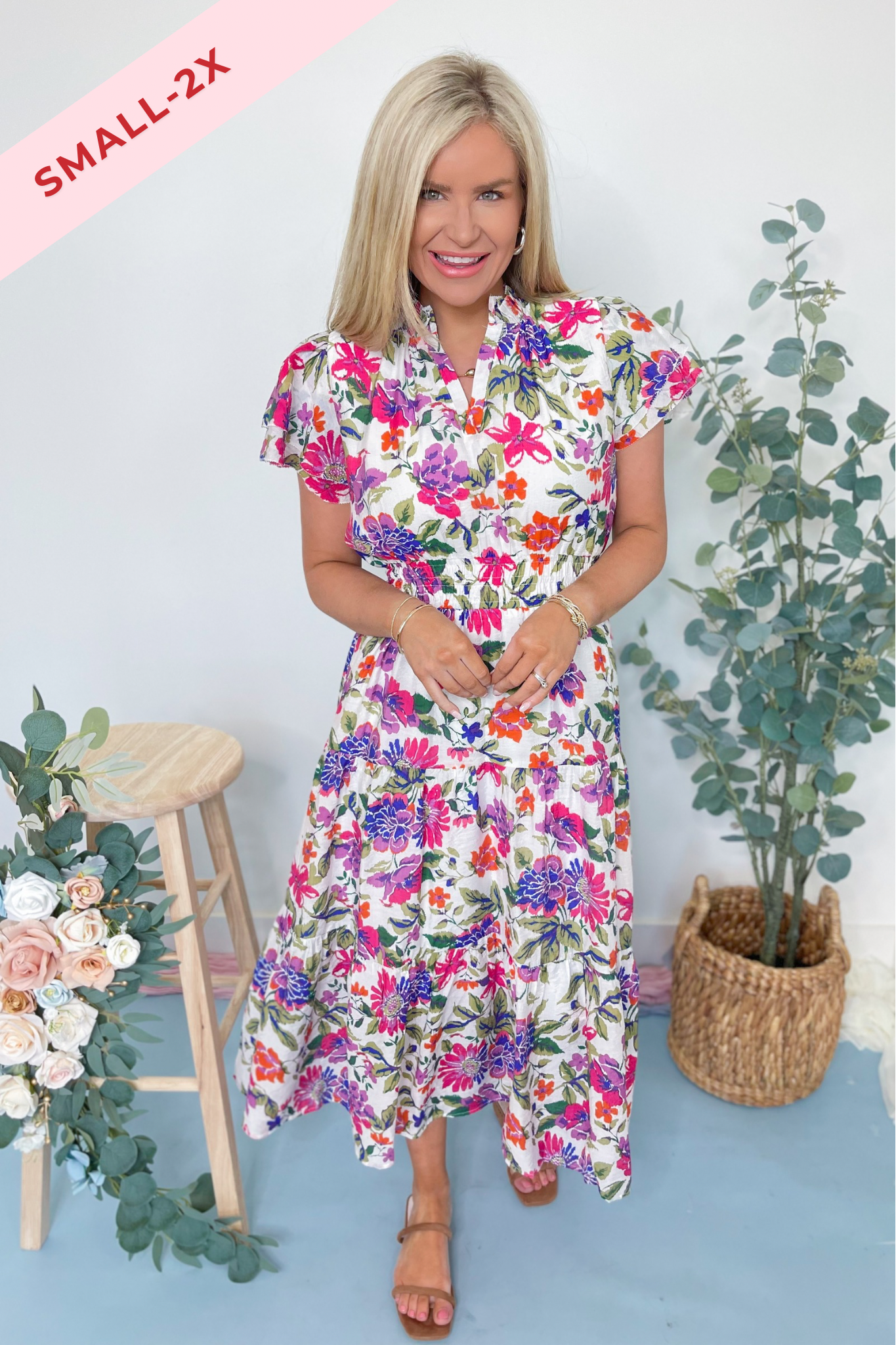 Leilah Floral Ruffle Neck Dress - Be You Boutique