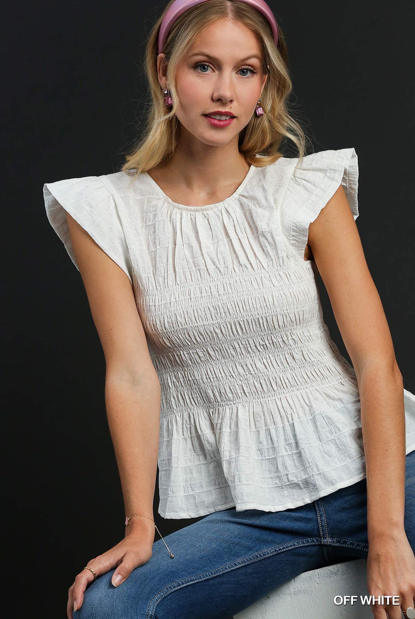 Morty Round Neck Smocked Peplum Top - Be You Boutique