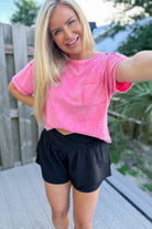 Clara Short Sleeve Washed Knit Pocket Tee - Be You Boutique