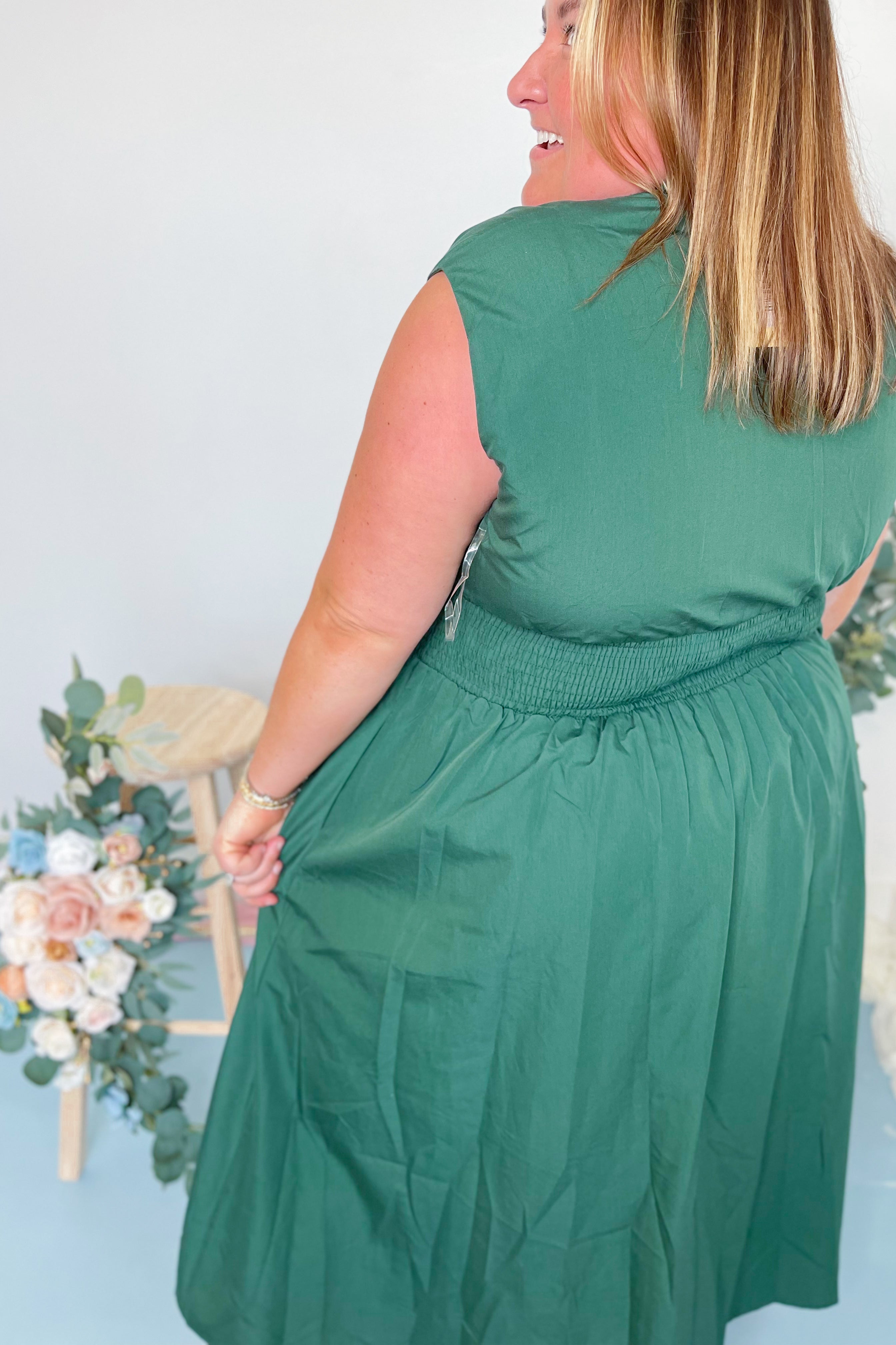 PLUS Lena V Neck Sleeveless Zippered Midi Dress - Be You Boutique