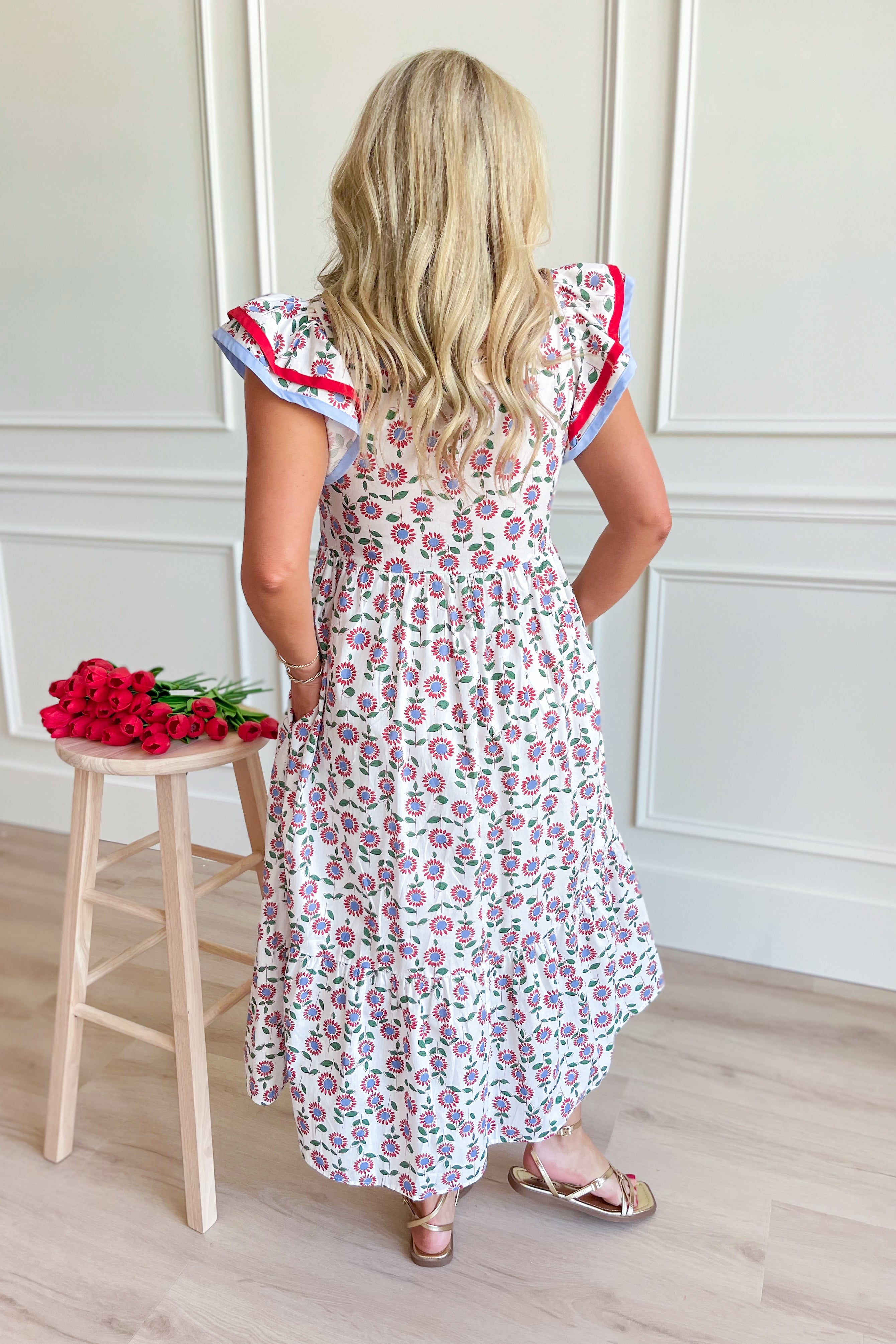 Cheryl Floral Flutter Sleeve Midi Dress - Be You Boutique