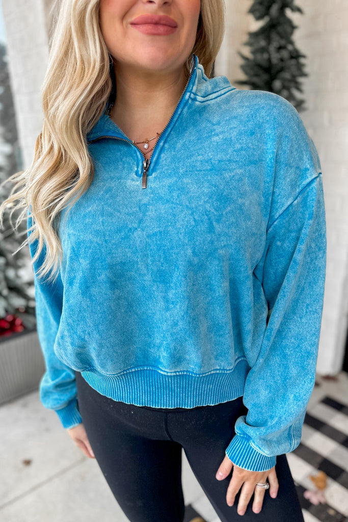 Margie Acid Wash Fleece Half Zip Pullover *DOORBUSTER* - Be You Boutique