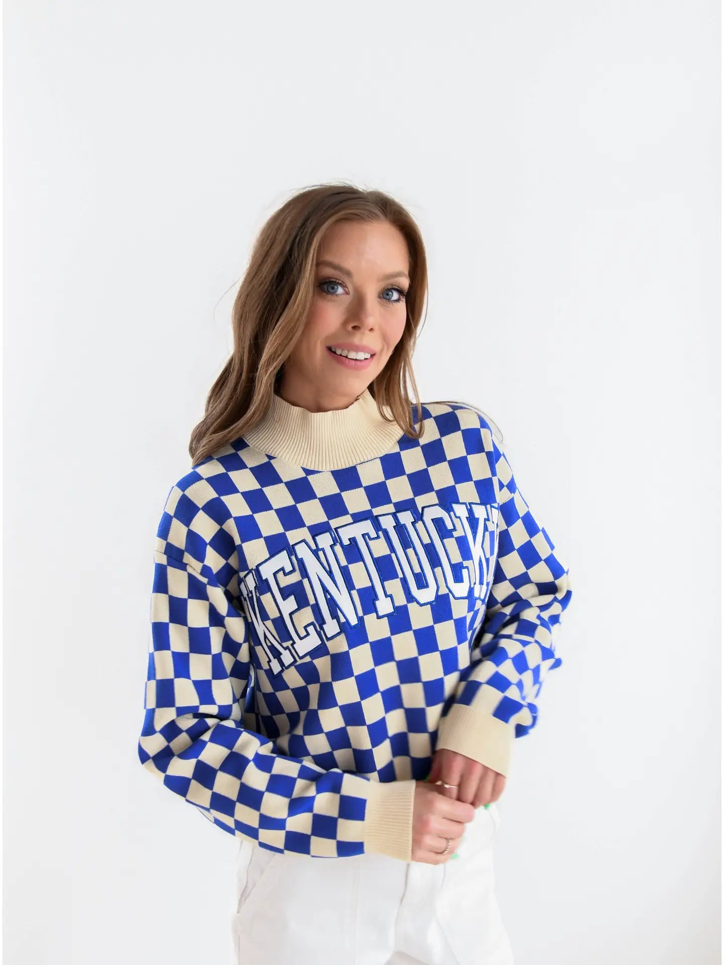 Checkered Kentucky Mock Neck Sweater - Be You Boutique