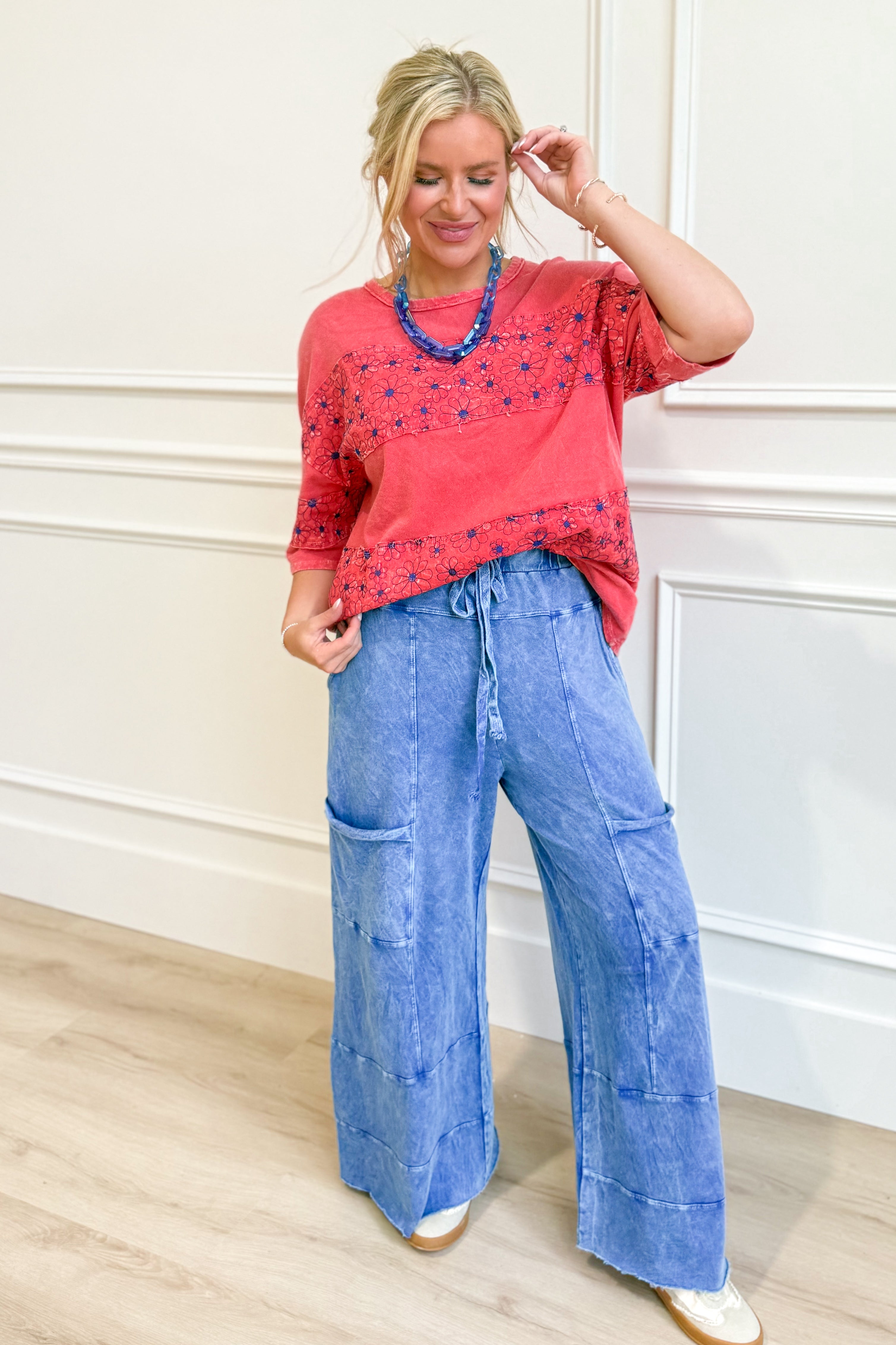 Serene Flower Patch Half Sleeve Top - Be You Boutique