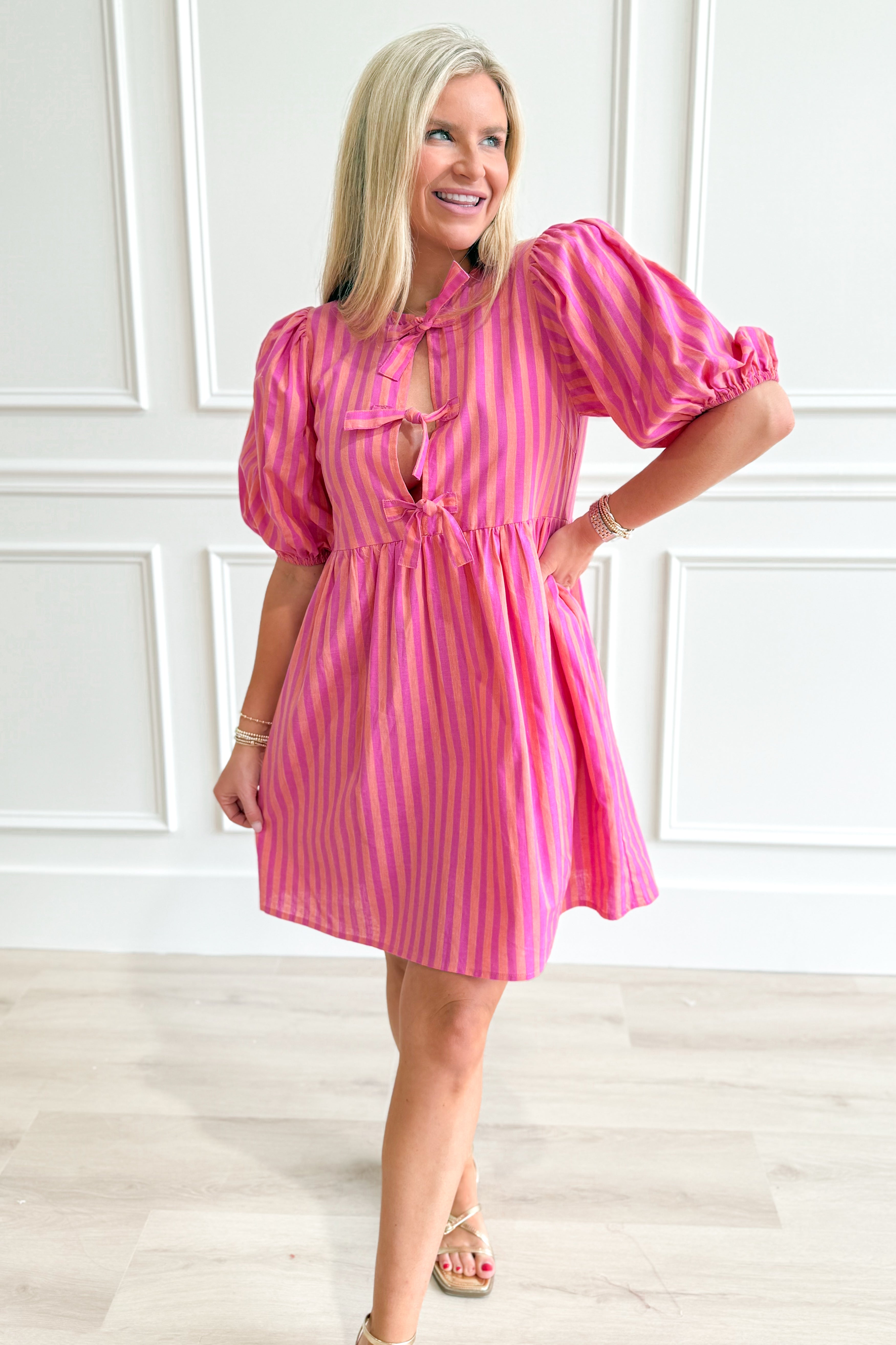 Mannie Front Bow Striped Dress - Be You Boutique