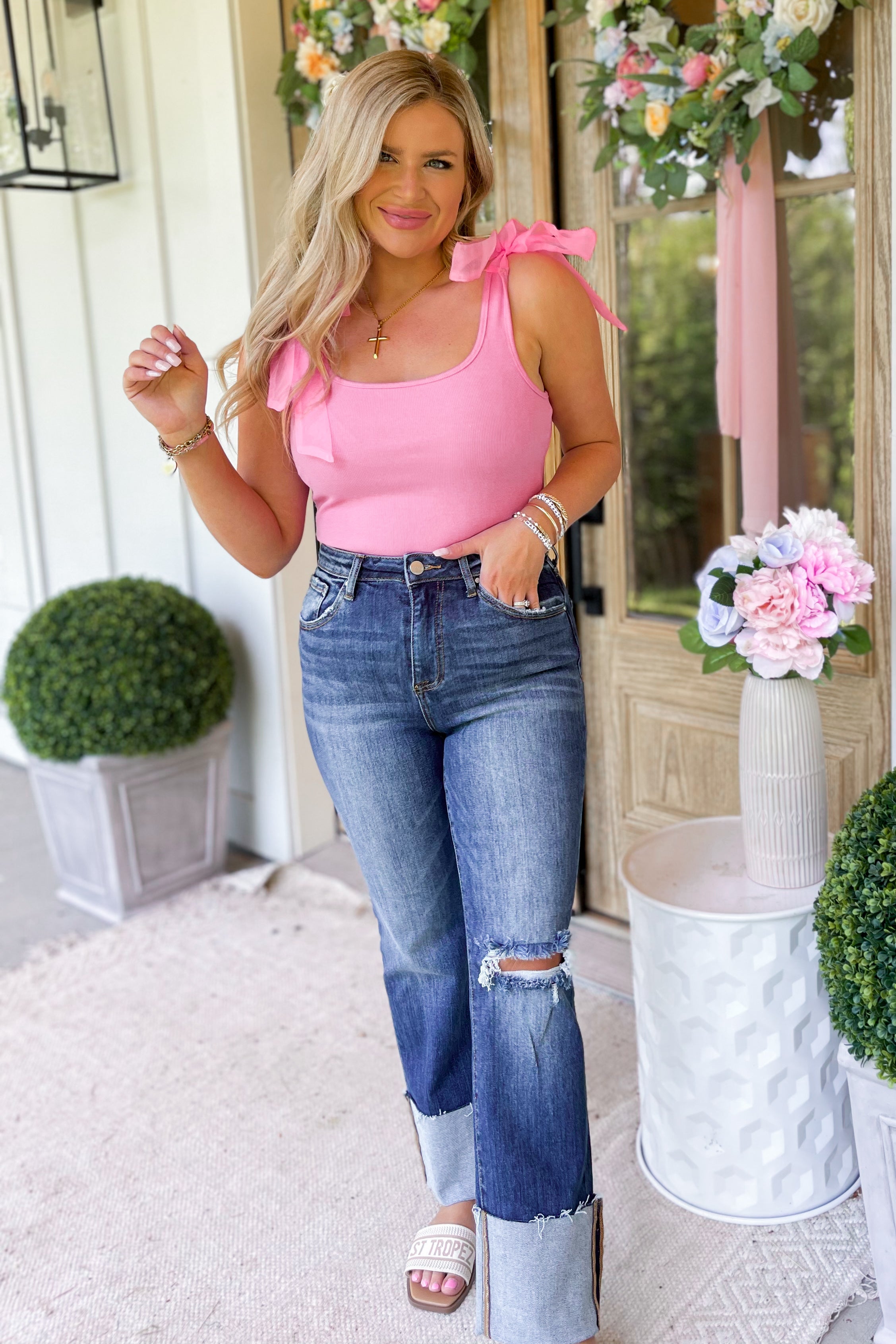Risen Pat High Rise Wide Cuffed Straight Denim Jeans - Be You Boutique