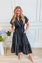Carson Black Piping Seam Detailed Midi Dress - Be You Boutique