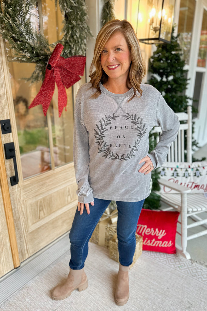 Peace On Earth Lightweight Acid Wash Long Sleeve Thermal Top - Be You Boutique