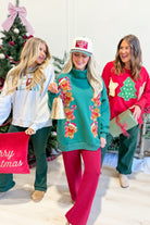Ginger corduroy patch mock neck sweatshirt from PEACH LOVE's 137 Graphic Sweatshirts collection, featuring a cozy design and patch detail.