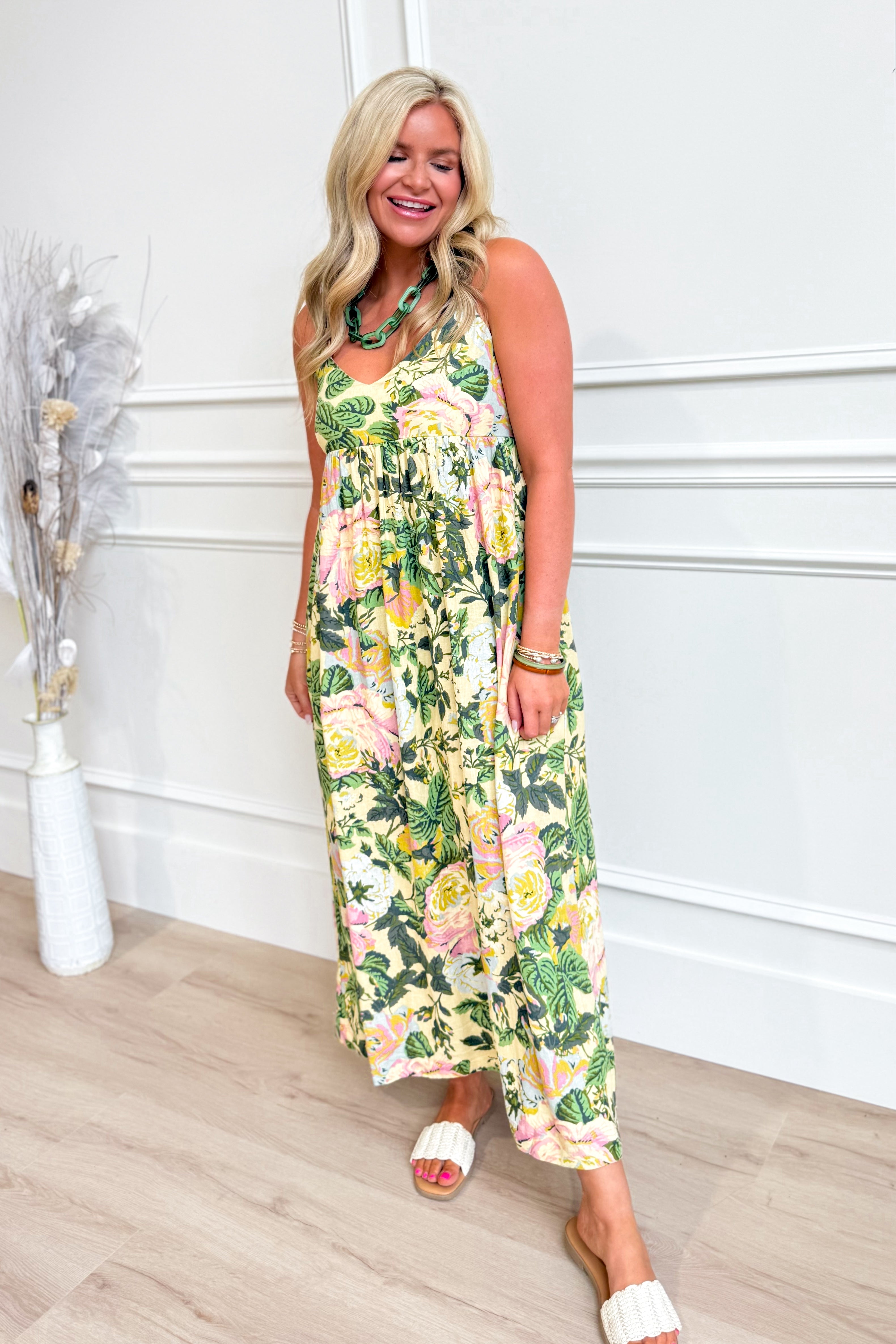 Kendra V Neck Floral Midi Dress - Be You Boutique