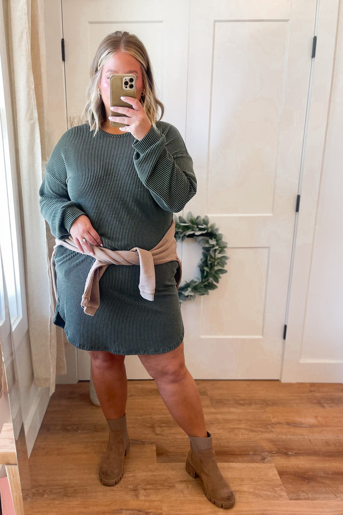 Oscar Long Puff Sleeved Ribbed Dress - Be You Boutique