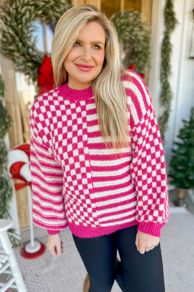 Wyatt Checkered Crew Knit Sweater - Be You Boutique