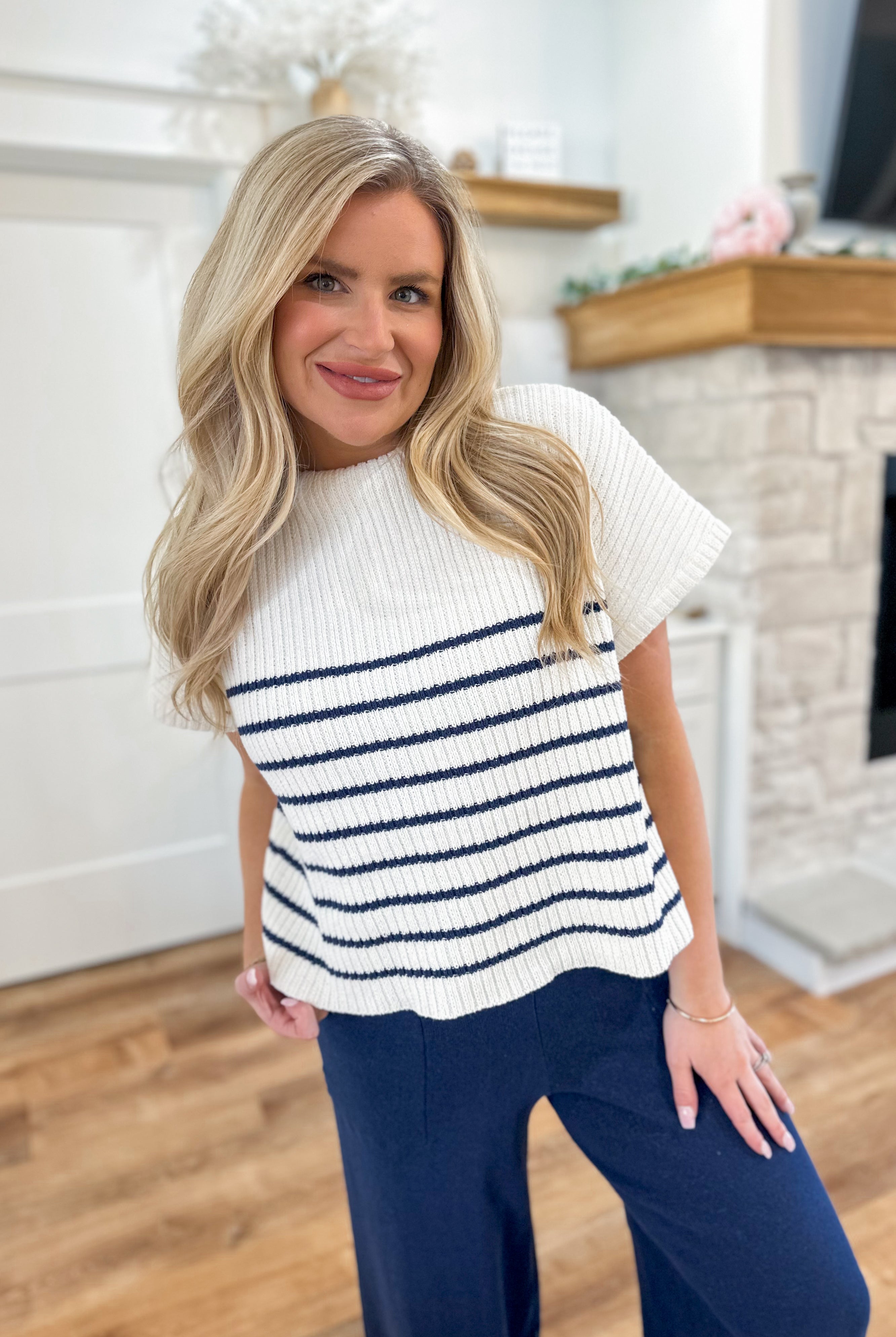 Ruth Knit Mock Neck Sleeveless Stripe Top - Be You Boutique