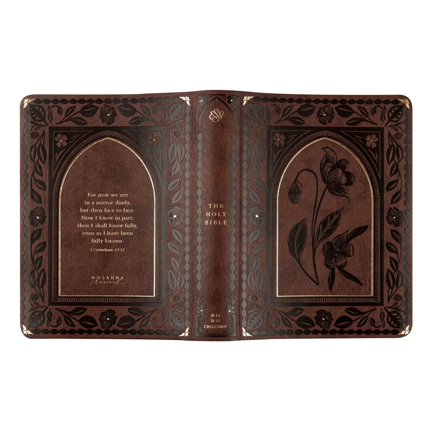 ESV Palma Theme Journaling Bible by HOSANNA REVIVAL featuring decorative floral accents and journaling space on high-quality paper
