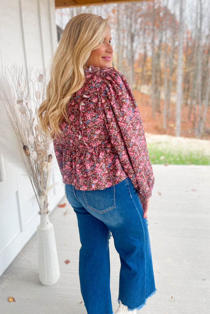 Liza Floral Print V Neck Long Sleeve Peplum Top - Be You Boutique