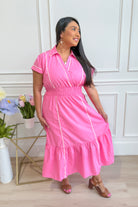 Carson Lt Pink Piping Seam Detailed Midi Dress - Be You Boutique