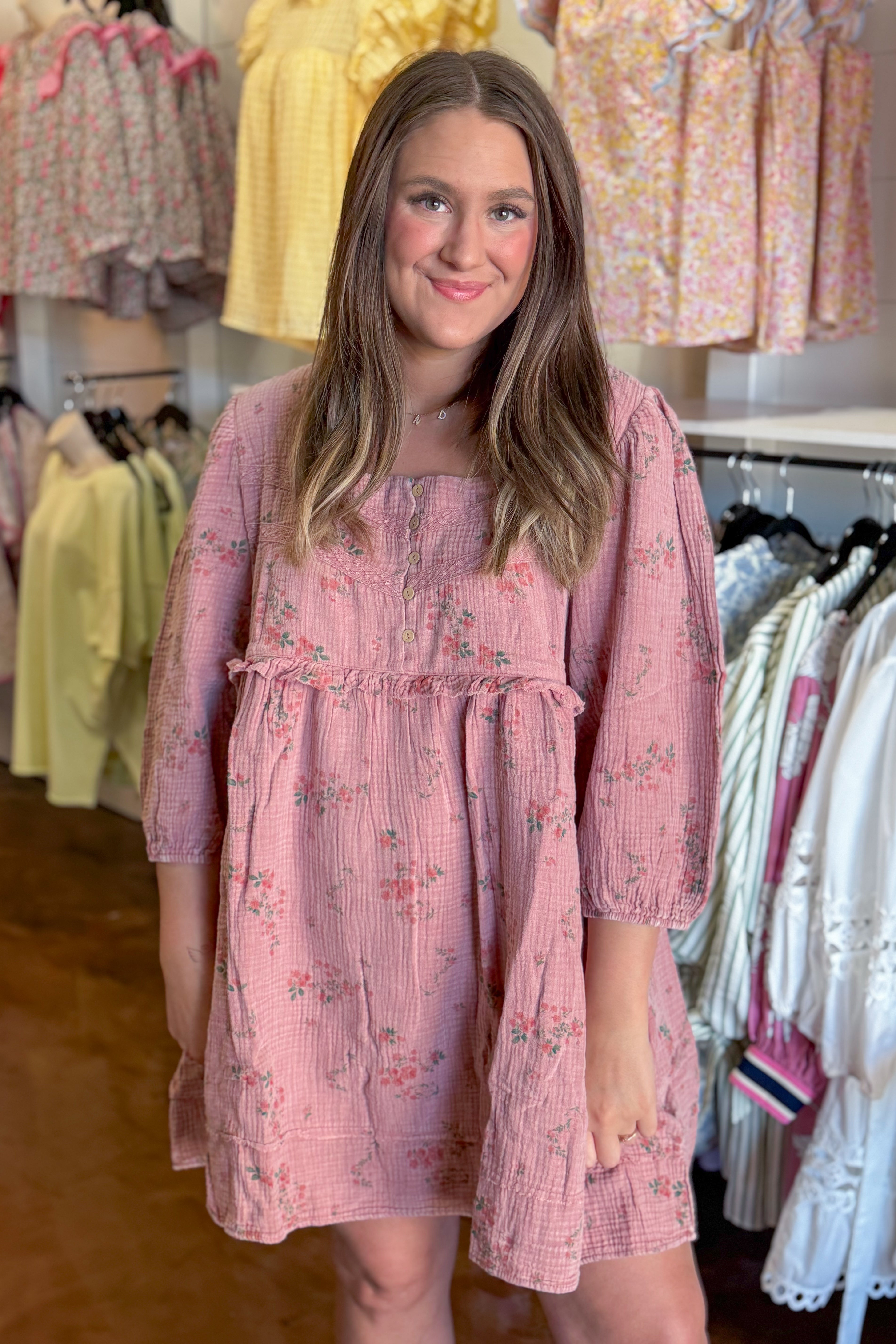 Karen Floral Mineral Washed Babydoll Dress - Be You Boutique