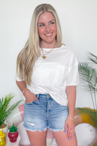 Clara Short Sleeve Washed Knit Pocket Tee - White - Be You Boutique