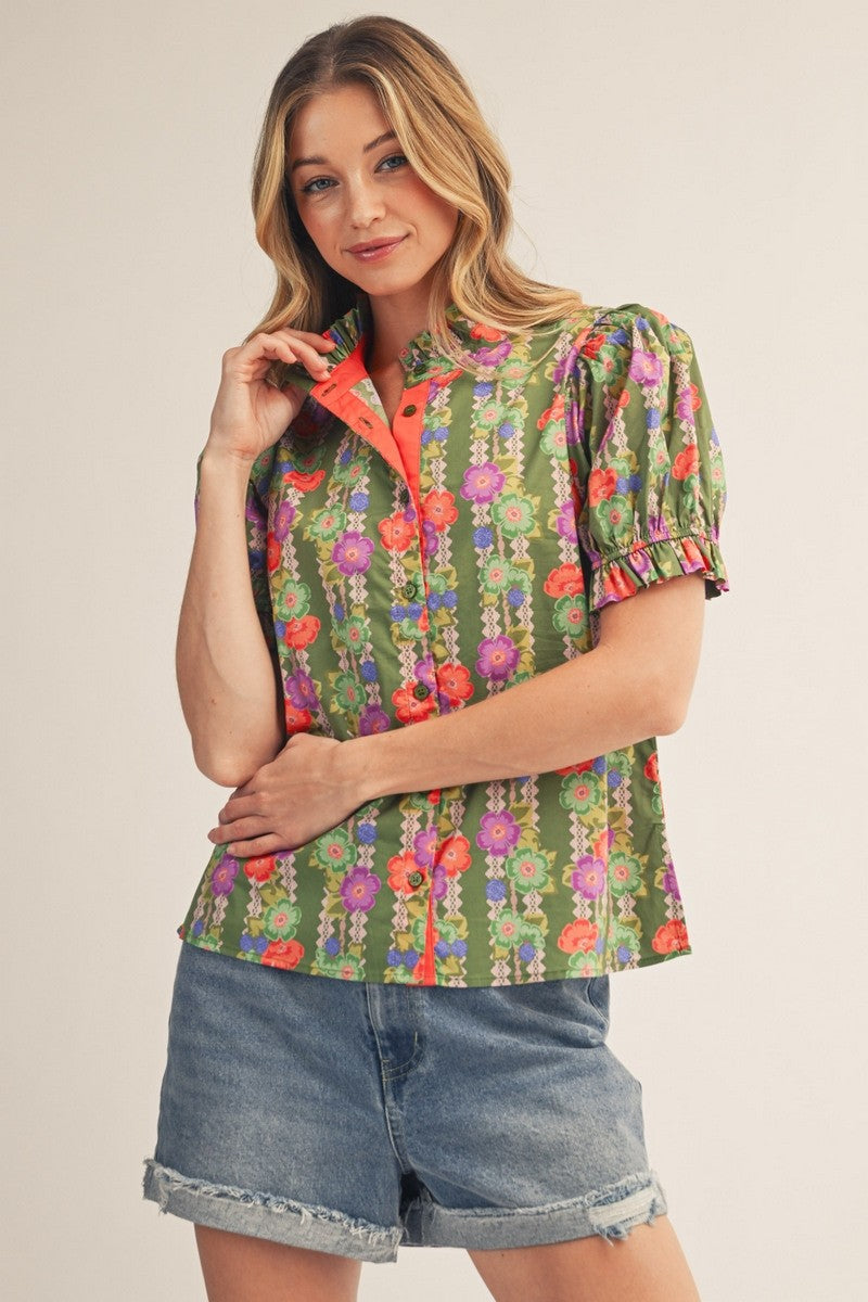 JODIFL Gretta contrasted accent button-down top, 110 dressy tops, featuring a stylish design with contrasting details and a classic fit.