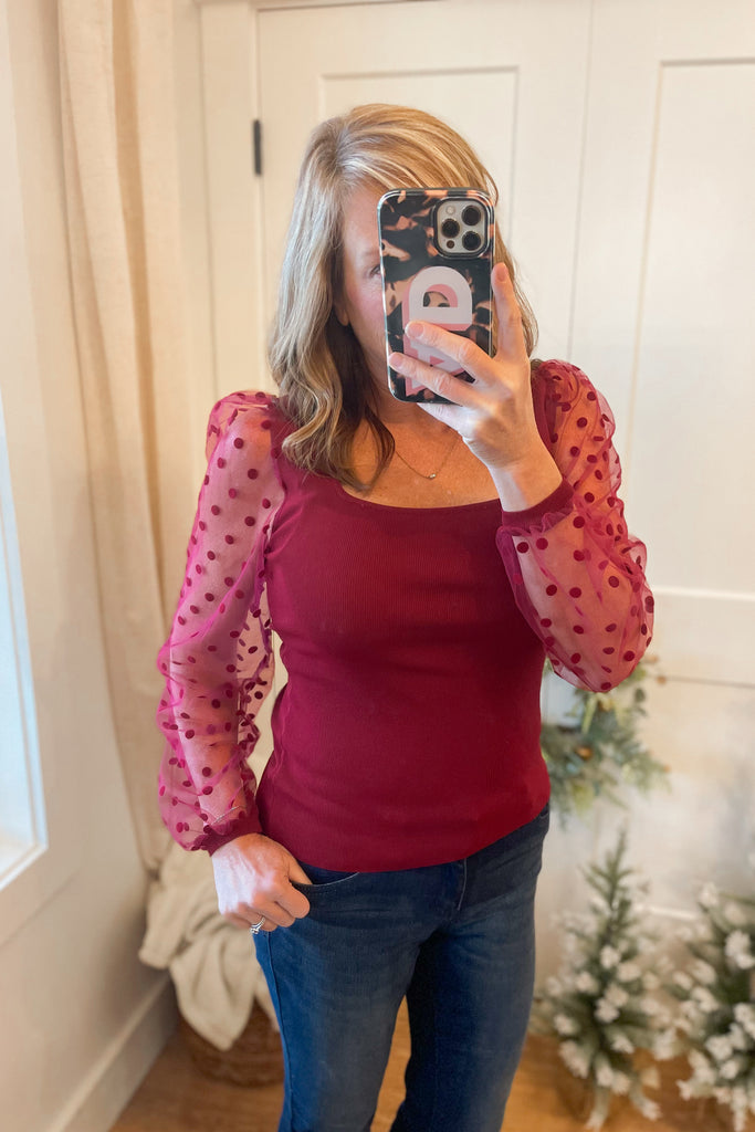 Marie Polka Dot Mesh Sleeve Top - Be You Boutique