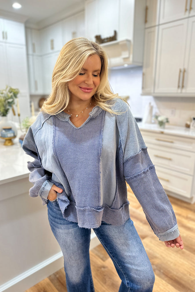 Estill Notched Neck Long Sleeve Top - Be You Boutique